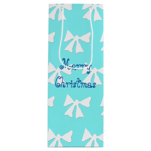 Eenvoudige Aqua Blue en White Bow Pattern-tas met  Wijn Cadeautas (Voorkant)