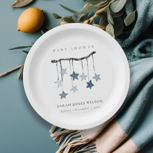 Eenvoudige Aqua Blue Star Mobile-Baby shower Papieren Bordje