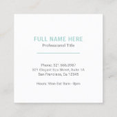 Eenvoudige Aqua Elegant Spa Modern Vierkante Visitekaartje (Achterkant)