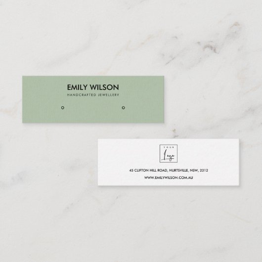 EENVOUDIGE AQUA GREEN KRAFT STUD EARRING DISPLAY L MINI VISITEKAARTJE (Voorkant / Achterkant)