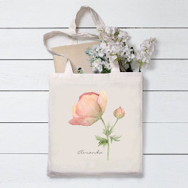 Eenvoudige Aquarel Anemoon Bloem met Naam Tote Bag