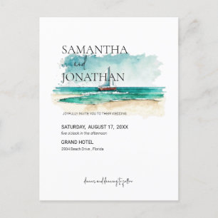 Eenvoudige & aquarel cruise zeilboot illustratie aankondigingskaart