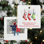 Eenvoudige Aquarel Foto Kerstmis Kousen Keramisch Ornament