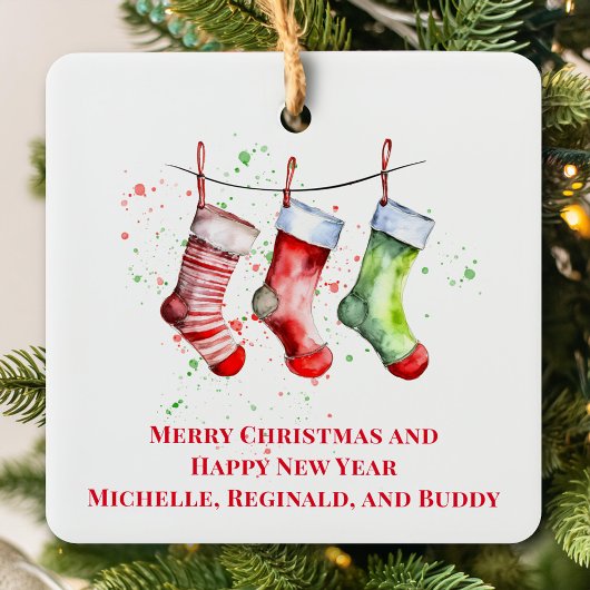 Eenvoudige Aquarel Foto Kerstmis Kousen Keramisch Ornament