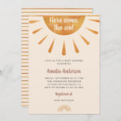 Eenvoudige Aquarel Hier Komt de Zoon Baby Shower Kaart (Voorkant / Achterkant)