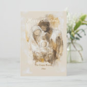 Eenvoudige aquarel kerststal scene feestdagenkaart (Staand voorkant)