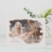 Eenvoudige aquarel kerststal scene feestdagenkaart (Staand voorkant)