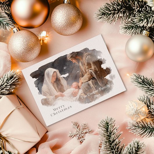 Eenvoudige aquarel kerststal scene feestdagenkaart