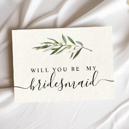 Eenvoudige aquarel olijfgroene tak uitnodiging briefkaart