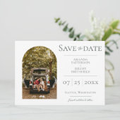 Eenvoudige Arch-foto | White Save the Date (Staand voorkant)