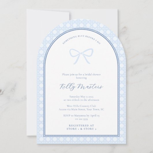 Eenvoudige Arch Iets Blauw Bow Trouwdouche Kaart (Voorkant)