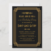 Eenvoudige Art Deco Black Birthday Party nodigt ui Kaart (Voorkant)