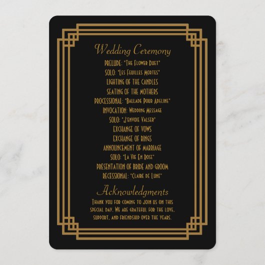 Eenvoudige Art Deco Black Trouwprogramma's Programmakaart (Achterkant)