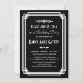 Eenvoudige Art Deco Black & White Birthday Party Kaart (Voorkant)