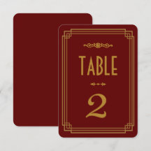 Eenvoudige Art Deco bordeauxrode tafel nummers voo