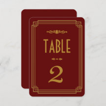 Eenvoudige Art Deco bordeauxrode trouwtafel nummer