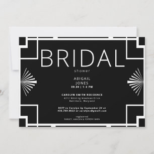 Eenvoudige Art Deco lijst Zwarte & Witte Bruilofts Kaart