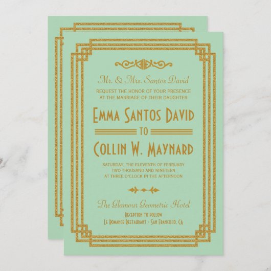 Eenvoudige Art Deco Mint bruiloft uitnodigingen (Voorkant / Achterkant)