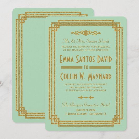Eenvoudige Art Deco Mint bruiloft uitnodigingen (Voorkant / Achterkant)