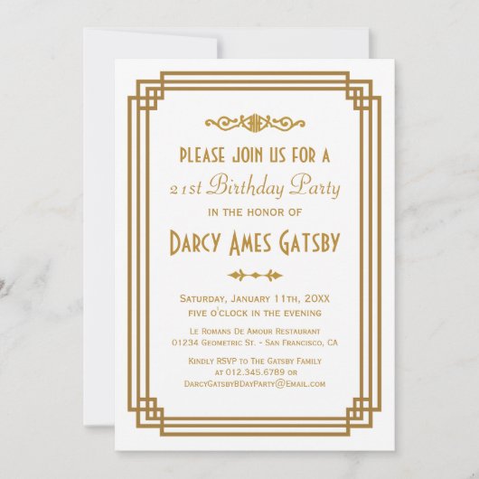 Eenvoudige Art Deco White Birthday Party nodigt ui Kaart (Voorkant)