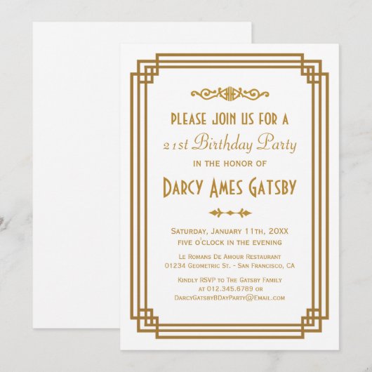 Eenvoudige Art Deco White Birthday Party nodigt ui Kaart (Voorkant / Achterkant)