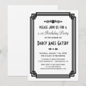 Eenvoudige Art Deco White & Black Birthday Party Kaart (Voorkant / Achterkant)