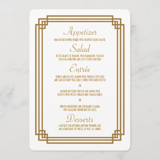 Eenvoudige Art Deco Wit Bruiloft Menu (Voorkant)