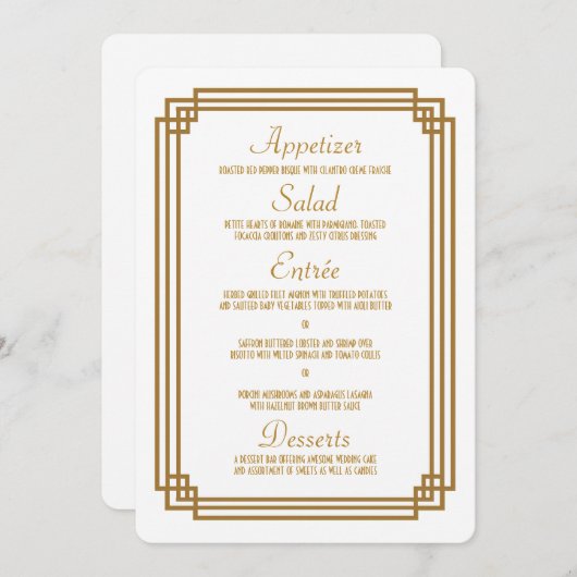 Eenvoudige Art Deco Wit Bruiloft Menu (Voorkant / Achterkant)