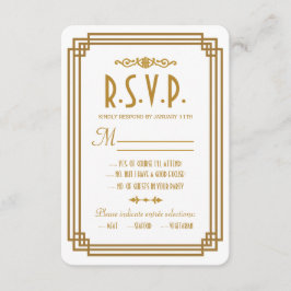 Eenvoudige Art Deco Witte Bruiloft RSVP Respons Ka