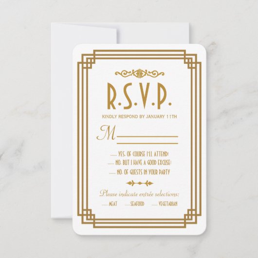 Eenvoudige Art Deco Witte Bruiloft RSVP Respons Ka (Voorkant)