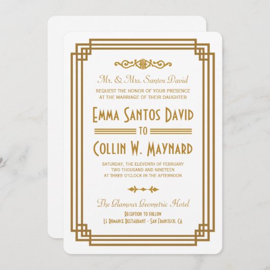 Eenvoudige Art Deco Witte bruiloft uitnodigingen (Voorkant / Achterkant)