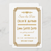 Eenvoudige Art Deco Witte Save The Date (Voorkant / Achterkant)