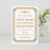 Eenvoudige Art Deco Witte Save The Date (Staand voorkant)