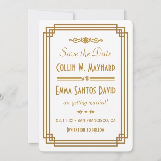 Eenvoudige Art Deco Witte Save The Date (Voorkant)