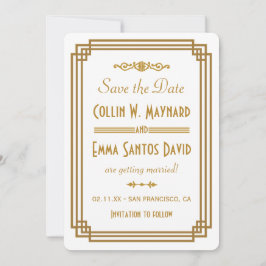 Eenvoudige Art Deco Witte Save The Date