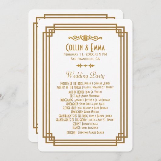 Eenvoudige Art Deco Witte Trouwprogramma's Programmakaart (Voorkant / Achterkant)