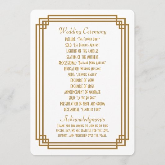 Eenvoudige Art Deco Witte Trouwprogramma's Programmakaart (Achterkant)