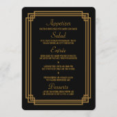 Eenvoudige Art Deco Zwart Bruiloft Menu Kaarten (Voorkant)