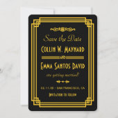 Eenvoudige Art Deco Zwart en Goud Save The Date Kaart (Voorkant)