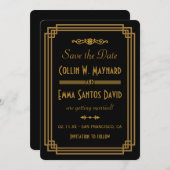 Eenvoudige Art Deco Zwarte Save The Date (Voorkant / Achterkant)