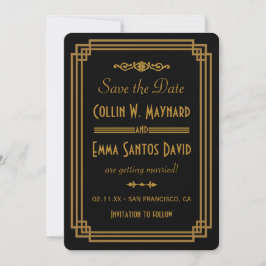 Eenvoudige Art Deco Zwarte Save The Date