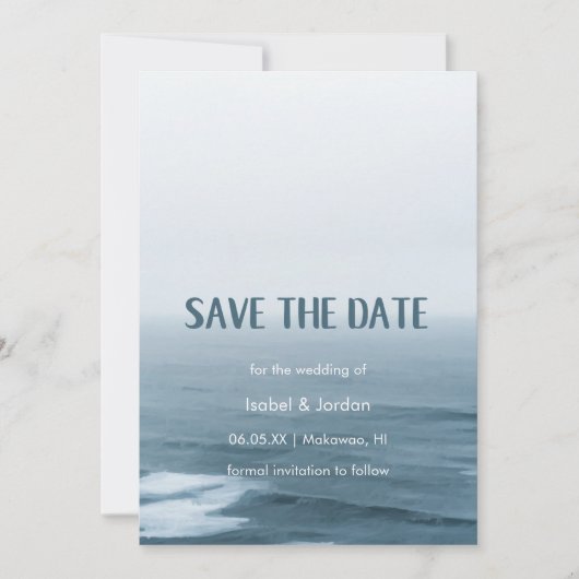 Eenvoudige Art Waves Beach Weddenschap Save the Da Date (Voorkant)