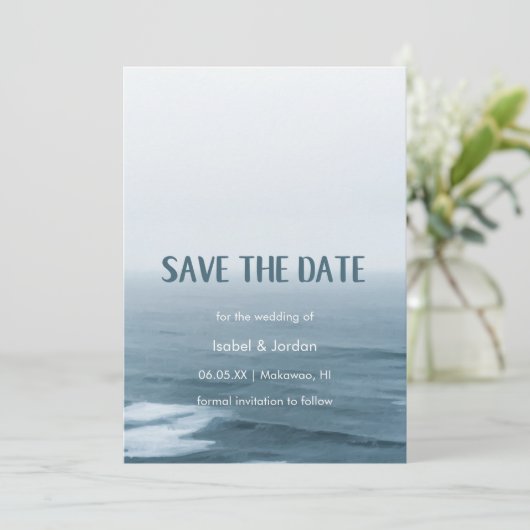 Eenvoudige Art Waves Beach Weddenschap Save the Da Save The Date (Staand voorkant)