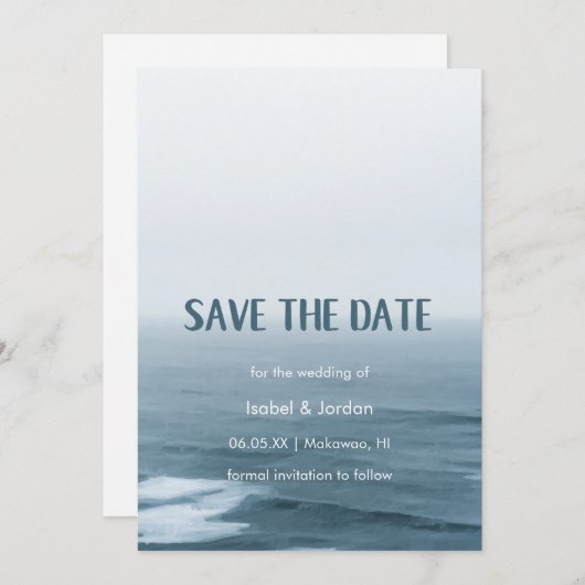 Eenvoudige Art Waves Beach Weddenschap Save the Da Save The Date (Voorkant / Achterkant)