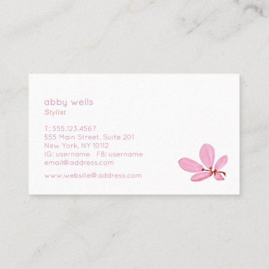 Eenvoudige Artistic Pink Waterverf Branch Visitekaartje (Achterkant)