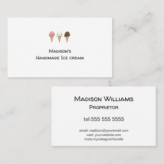 Eenvoudige  artistieke ijsvormer visitekaartje (Voorkant / Achterkant)