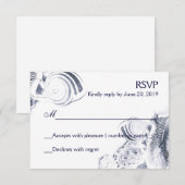 Eenvoudige artistieke marine Blue Seashells RSVP (Voorkant / Achterkant)