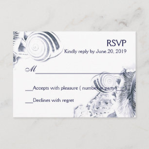 Eenvoudige artistieke marine Blue Seashells RSVP Kaartje