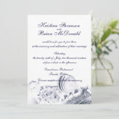 Eenvoudige artistieke marine Blue Seashells Wedden Kaart (Staand voorkant)