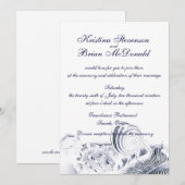 Eenvoudige artistieke marine Blue Seashells Wedden Kaart (Voorkant / Achterkant)